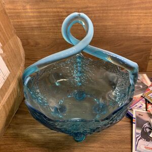 Jefferson OPALESCENT glass OLD MAN WINTER  Blue FOOTED BASKET